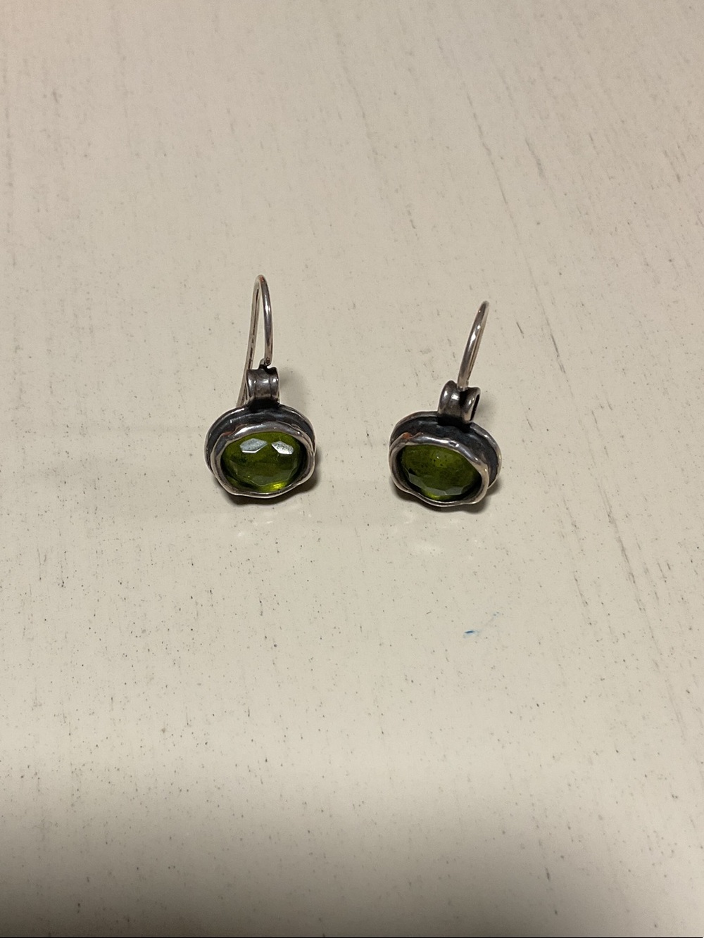 Silpada Silver Drop Earrings with Olive Green Stones